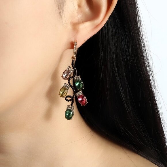 🆕 Women Pink Christmas Dangle Earrings Colorful Light Bulb Tree Drop Jewelry - Picture 3 of 7